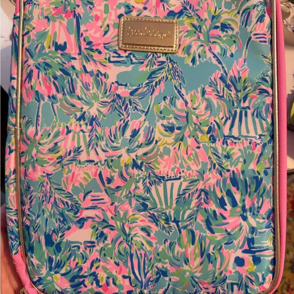 Lilly Pulitzer Metallic Plaque Tote with Pink, Blue & Green Floral Print
